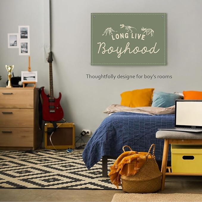 Long Live Boyhood Boys Room Decor - Linen Nursery Banner for Toddler Room Decoration, Farmhouse Kids Wall Hanging, Canvas Banner Flag for Baby Shower, Birthday Gift - A10