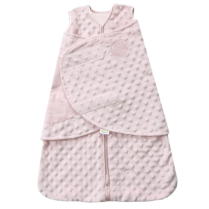 HALO Sleepsack Plush Dot Velboa Swaddle, 3-Way Adjustable Wearable Blanket, TOG 3.0, Pink, Small, 3-6 Months