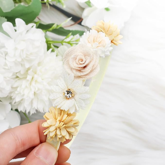 Flower Headbands for Girls Kids Toddlers Rose Floral Headpiece Non Slip Elegant Wedding Flower Crown Hairband Spring Summer Fashion Cloth Headdress Accessories for Birthday Party (Yellow)