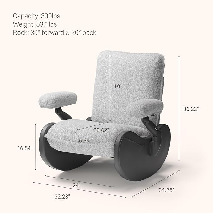 MAMAZING Nursery Rocking Chair Glider with Adjustable Armrests for Breastfeeding, Upholstered Nursing Chair with Removable Cover for Mom and Baby(Black/Grey)