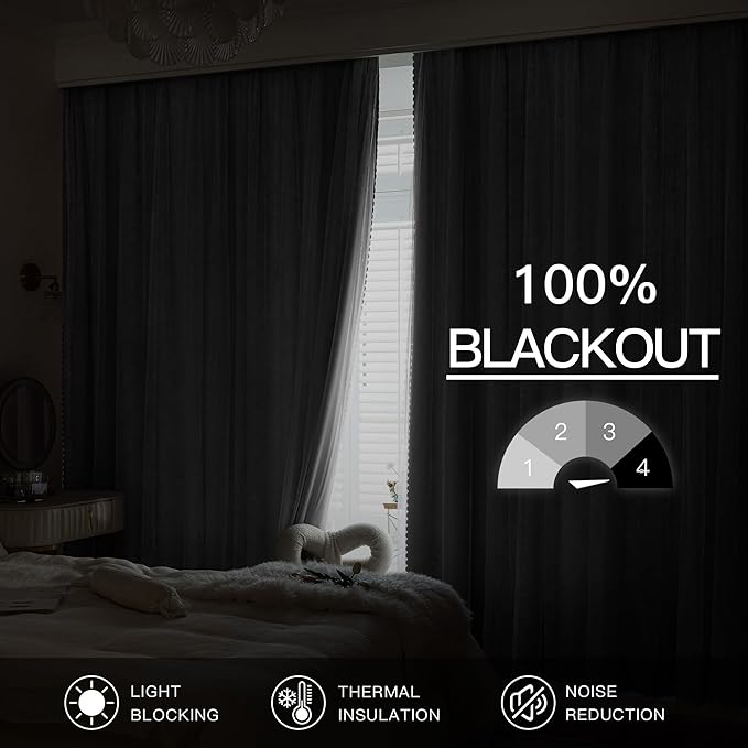 XiDi 100% Blackout White Curtains with Sheer Overlay 84 Inches Long Double Layer Curtains for Living Room Girls Kids Bedroom Light Blocking Thermal Insulated Drapes Grommet Set of 2 White 34W x 84L