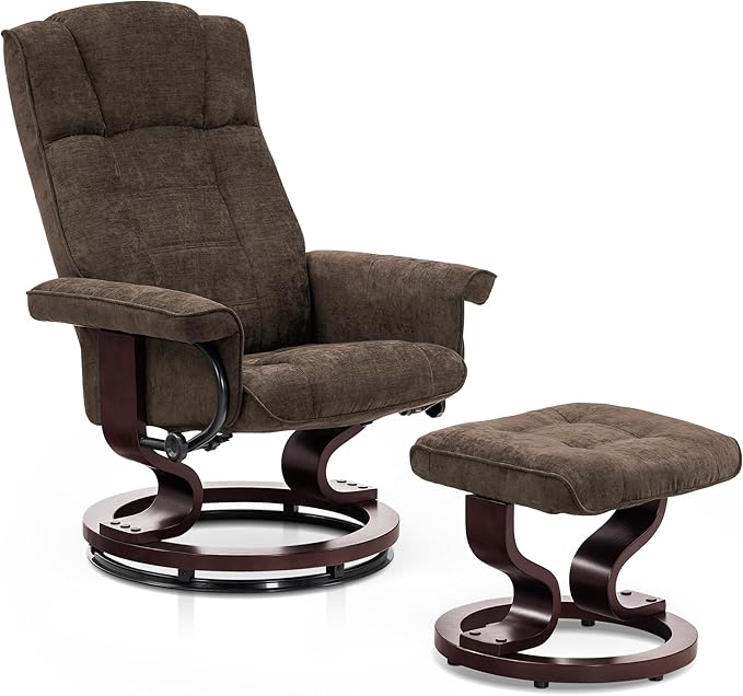 MCombo Manual Swivel Recliner with Ottoman, Chair Ottoman Set for RV Small Spaces, Living Room, Bedroom, Office 9019 4919 (Textile, Dark Brown)