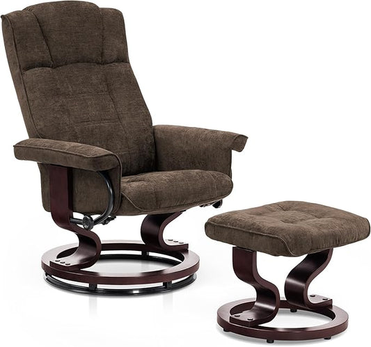 MCombo Manual Swivel Recliner with Ottoman, Chair Ottoman Set for RV Small Spaces, Living Room, Bedroom, Office 9019 4919 (Textile, Dark Brown)