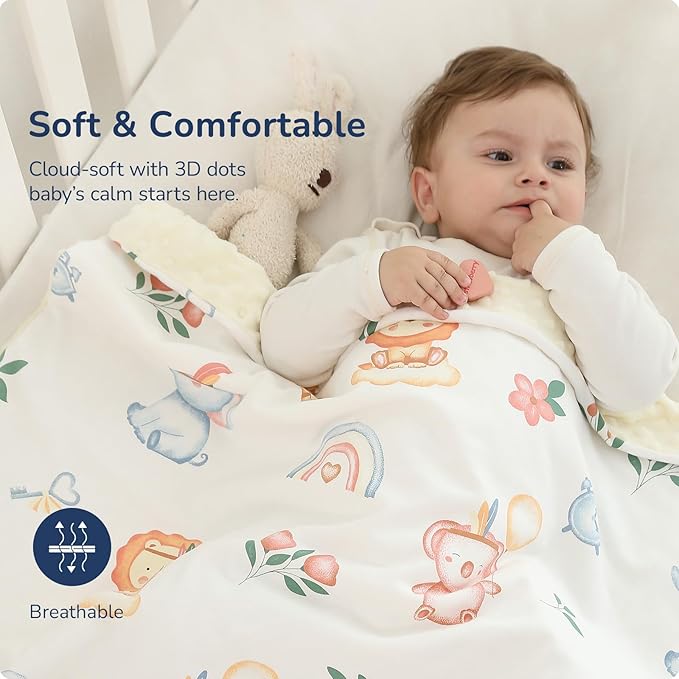 Baby Blankets for Unisex Boys Girls, Reversible Super Soft Blankets for Toddlers with Cotton Front and Dotted Fleece Backing, Lightweight Warm Crib Blanket for All Seasons 30"x40"(Elephant)