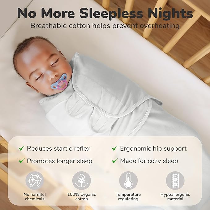 Mama Cheetah Baby Swaddle Sack, Organic Cotton Swaddle Blanket, Adjustable Swaddle Sleep Sacks, Easy Swaddles for Boy Girl 0-3 Month, Baby Essentials, 4-Pack, 4-pack Grey