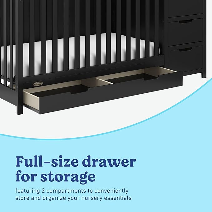 Graco Hadley 5-in-1 Convertible Crib & Changer (Black) – GREENGUARD Gold Certified, Fits Standard Crib Mattress, Converts to Toddler Bed and Full Bed, 4 Adjustable Mattress Heights