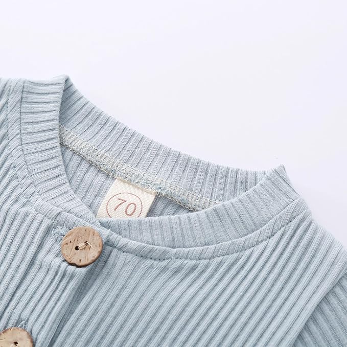 Newborn Baby Boy Girl Clothes Ribbed Knitted Cotton Long Sleeve Romper Long Pants Solid Color Fall Winter Outfits