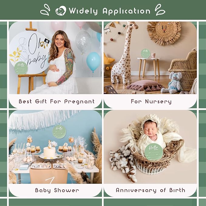 Baby Announcement Sign, 6.7 Inch Hello World Newborn Sign, Thickness Upgrade Birth Announcement Sign for Hospital, Nursery Baby Shower (Green)