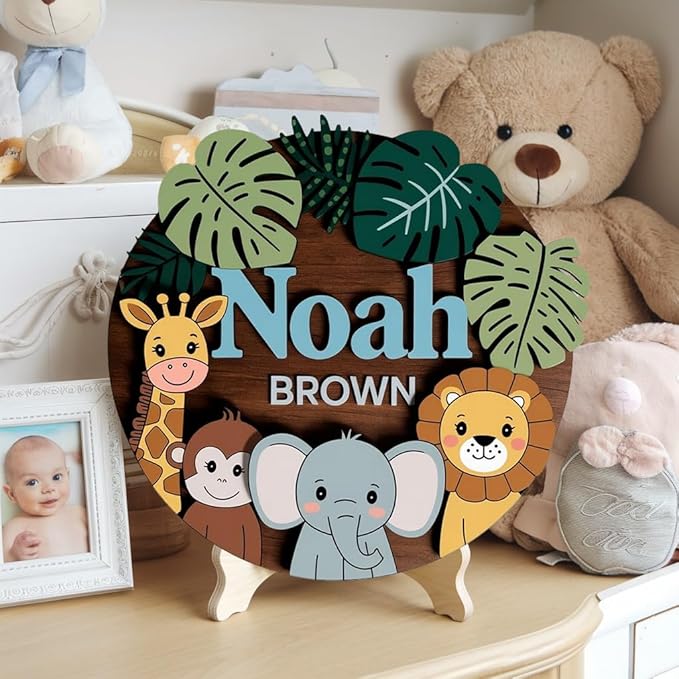 Personalized Name for Nursery Wall, Woodland Animals Sign for Baby Door Decor, Newborn Gifts for Boy, Boys Nursery Wall Bedroom Decorations, Mother's Day Gifts for New Mom Dad Gift