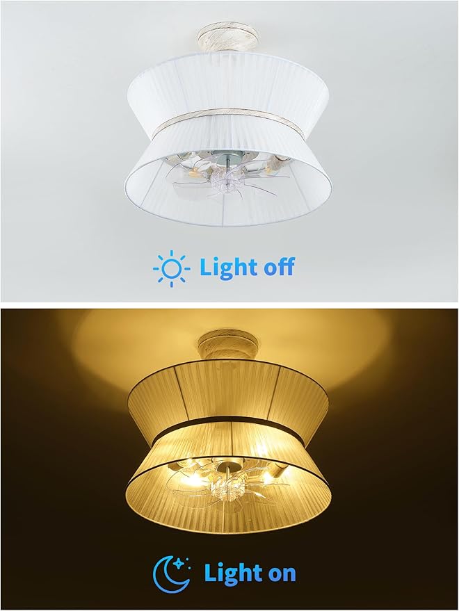 20" Rattan Boho Ceiling Fans with Lights, Caged white Fandelier Ceiling Fan with Light Remote Control, Enclosed with 6 Speeds for Bedroom, Nursery, Living Room