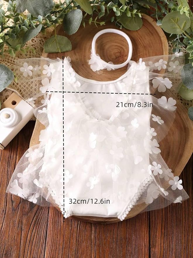 Newborn Girl Photography Outfits, Backless Lace Romper with Flower Headband Photo Props, Baby Girl Photoshoot Outfits