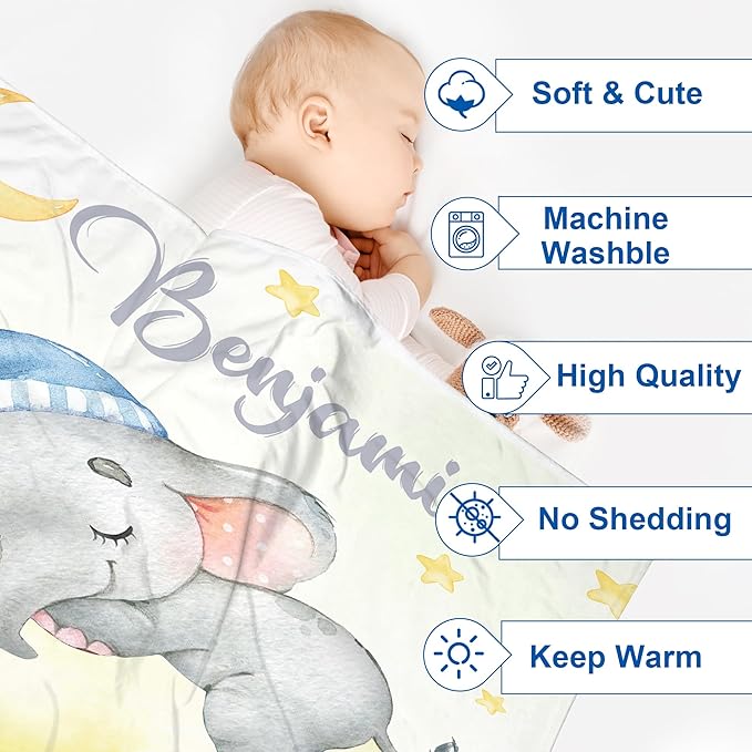 J&SBGFT Custom Baby Blanket with Name for Boys - Personalized Name Blanket, Toddlers Kids Nursery Stroller Crib Decor Throw 30"x40", Color 3