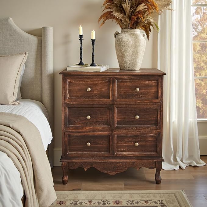 HULALA HOME 3-Drawer Nightstand with Charging Station, Drawer Organizer with Wood Legs, Farmhouse Solid Wood Nightstand(Walnut)