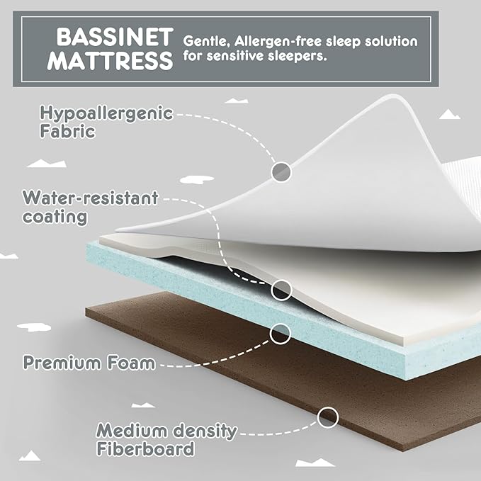 HARPPA Cuddly Bassinet, 3 in 1 Baby Bassinet, Rocking Bedside Bassinet with Wheels, 5 Height Adjustable, Includes Mosquito Net, Mattress, Anchor Strap