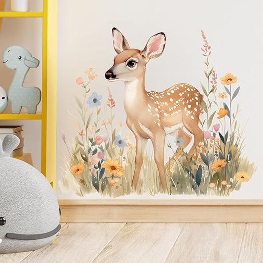 Fawn Baby Deer Wall Decals Removable Woodland Animal Vinyl Stickers for Nursery Kids Bedroom and Playroom Decor Peel and Stick Nature Wall Art