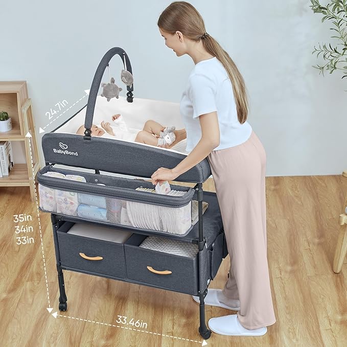 Portable Baby Changing Table with 2 Storage Baskets, BabyBond Foldable Changing Table Dresser Diaper Changing Table Height Adjustable Changing Station for Infant and Newborn(Grey)