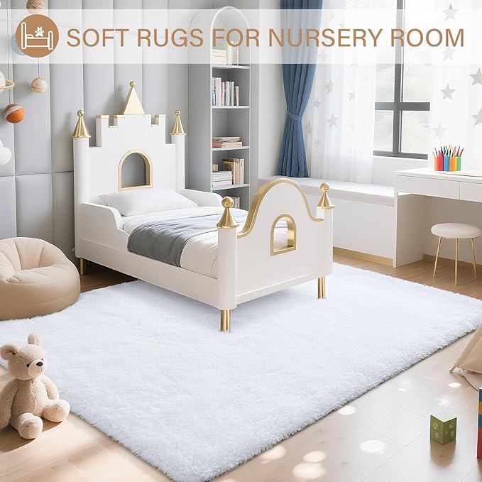 BENRON Fluffy White Rugs for Living Room Bedroom 4x6, Soft Plush Fuzzy Shaggy Rugs for Kids Girls Boys Room Decor, Washable Indoor Floor Carpets