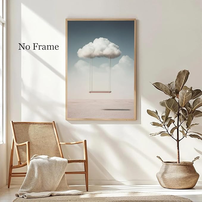 Clouds Canvas Wall Art Modern Abstract Prints Modern Clouds Wall Art White Clouds Poster Swing Wall Art Nature Landscape Prints Cloud Swing Wall Art Blue Sky Landscape Nature Art 16x24inch Frameless