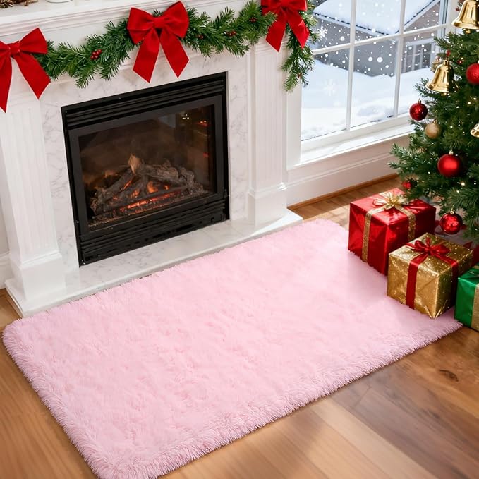 Merelax Soft Fluffy Rugs Pink Girls Bedroom Nursery Rug, 2x4 Small Shaggy Non-Slip Bedside Rug for Dorm Kids Room Carpet, Plush Furry Area Rugs Livingroom Accent Floor Indoor Holiday Decor