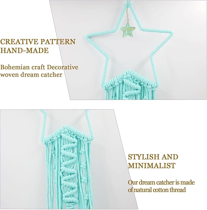 Moon Star Dream Catcher Decor,2pcs Boho Home Moon Star Dreamcatcher,Macrame Wall Hanging Boho Home Decor for Kids Baby Bedroom Decoration for Women Girls Friends Craft Christmas Gifts Green
