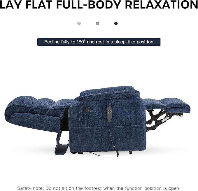 DYNOX 350 LBS Power Lift Recliner Chair for Elderly, Medium Size Dual Motor Lay Flat Infinite Positions Recliner with Heat & Massage(9188,Chenille,Dark Blue)