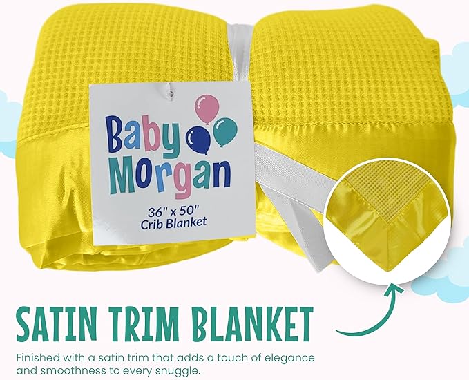Blankets Thermal Waffle Baby Blanket Crib Bedding - Soft Cozy Warm Infant Thermal Cover for Nursery Stroller or Bassinet, Lightweight Ideal Shower Gift, Satin Trim Yellow 36" x 50"