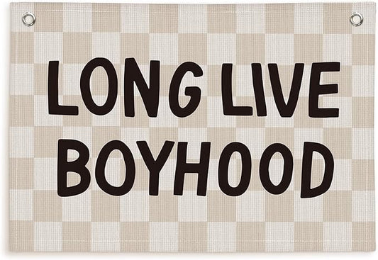 Lacama Long Live Boyhood Boys Room Decor, Boy Nursery Decor, Canvas Banner Wall Hanging Banner Flag Decor for Nursery Playroom Toddler Room, Boys Kids Rooms Decor 30x20 Inch