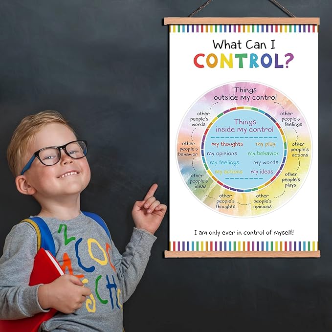 KAIRNE Colorful what can i control wall art Inspirational Quote with Wood Magnetic Hanger Frame(15.7X25 Inch) Calm Zone Poster School Counselor Gifts Motivational Art Print for Classroom, Office