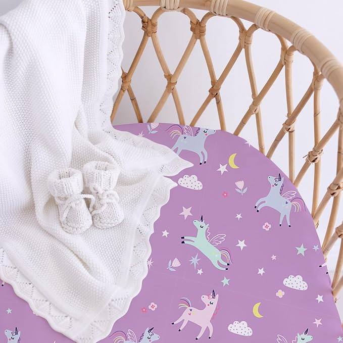 Little Grape Land Bassinet Sheets for Baby Boys Girls 4 Pack, 33" x 18" Extra Soft Breathable Fitted Bassinet Sheets, Bedside Sheets Fit for Oval Rectangle and Hourglass Bassinet Mattress (Rainbow)