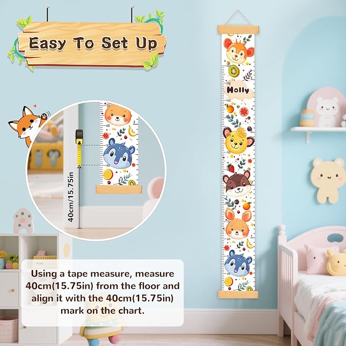 Personalized Painted Flower Insects Growth Chart for Wall Kids, Name Height Chart for Kids, for Nursery & Bedroom, Baby Shower Gift (59" x 7.8")