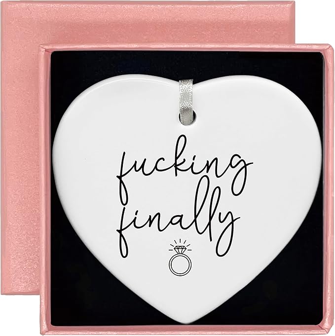 Heart Shaped Christmas Ornament-Engagement Gift for Bride-Bride to Be Newly Engaged-Bachelorette Bridal Shower Gift for Her Women-Funny Keepsake Ornament-Finally Engagement Celebration Present