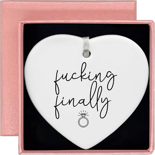 Heart Shaped Christmas Ornament-Engagement Gift for Bride-Bride to Be Newly Engaged-Bachelorette Bridal Shower Gift for Her Women-Funny Keepsake Ornament-Finally Engagement Celebration Present