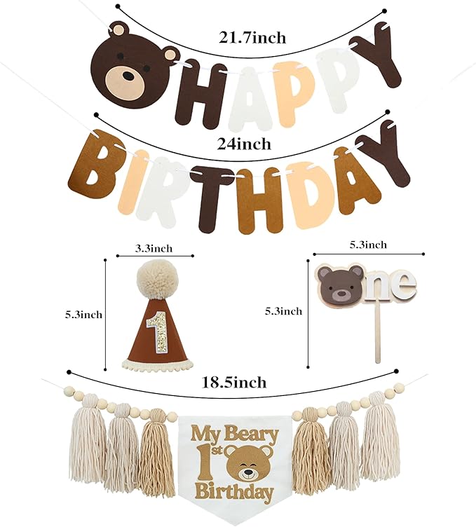 Bear 1st Theme First High Chair Banner For 1st Birthday Party Decorations With One Cake Topper
