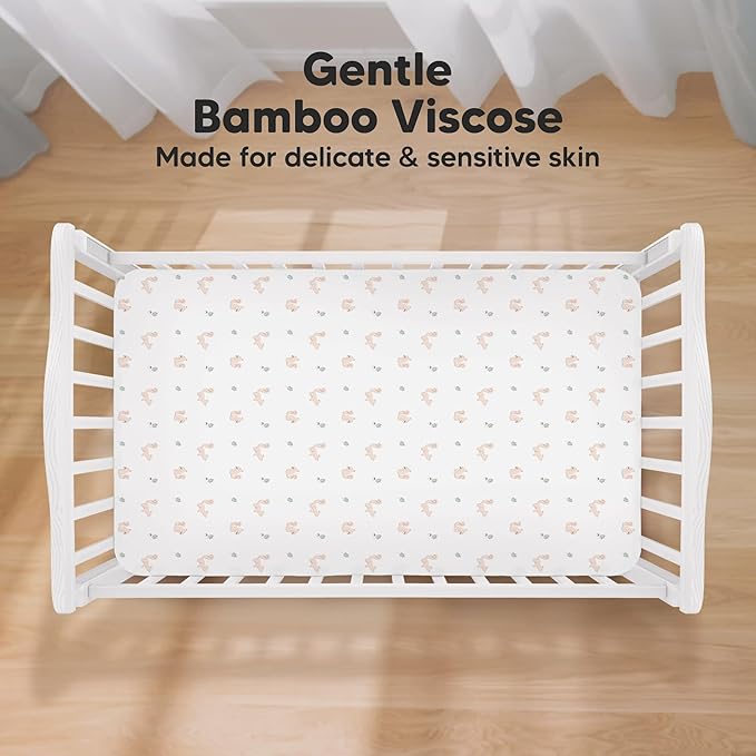 KeaBabies 2-Pack Baby Crib Sheets for Boys, Girls - 52x28 Viscose Derived from Bamboo Toddler Bed Sheets Neutral, Fitted Crib Mattress Cover for Standard Baby Bedding, Soft & Cozy(Nibbles/Bruce)