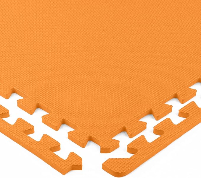 FlooringInc's 1/2" Soft Non-Toxic Baby Play Mat, Toddler Playmat, Colorful Puzzle PlayMat, Floor Mats for Kids & Babies, EVA Foam Interlocking Tiles for Nursery & Playroom | Orange, 4 Tiles, 16 Sq/Ft
