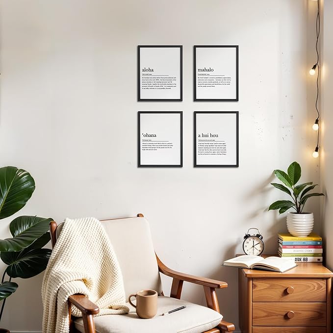 OFJE Inspirational Hawaiian Wall Wall Art Decor Prints Set of 4,Aloha, Mahalo, ʻOhana, A Hui Hou Minimalist Wall Art Posters Decor for Gratitude Family Hope, 8x10 Unframed