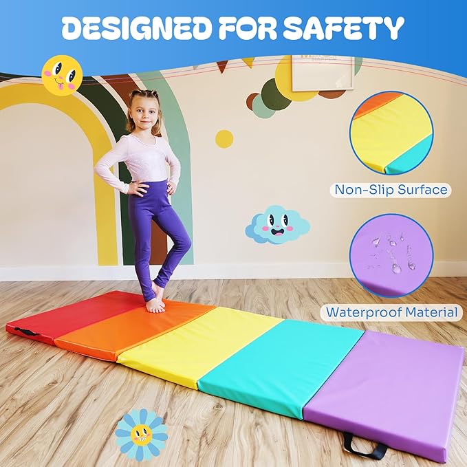 New Bounce Tumbling Mat for Kids - Gymnastics Mat - Folding Exercise Tumble Mat for Home Gyms