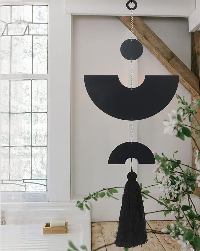 Black Metal Wall Decor Wall Hanging Metal Wall Art Tassel Living Room Bathroom Modern Home Room Decor 31" H