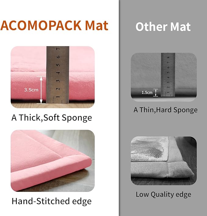 ACOMOPACK Baby Play Mat for Floor,1.3" Thick Memory Foam Area Rug for Living Room,Soft Velvet Crawling with Non-Slip Bottom for Kid,Toddler,59"×71" Tummy Time Nursery Rugs,Yoga（Pink）
