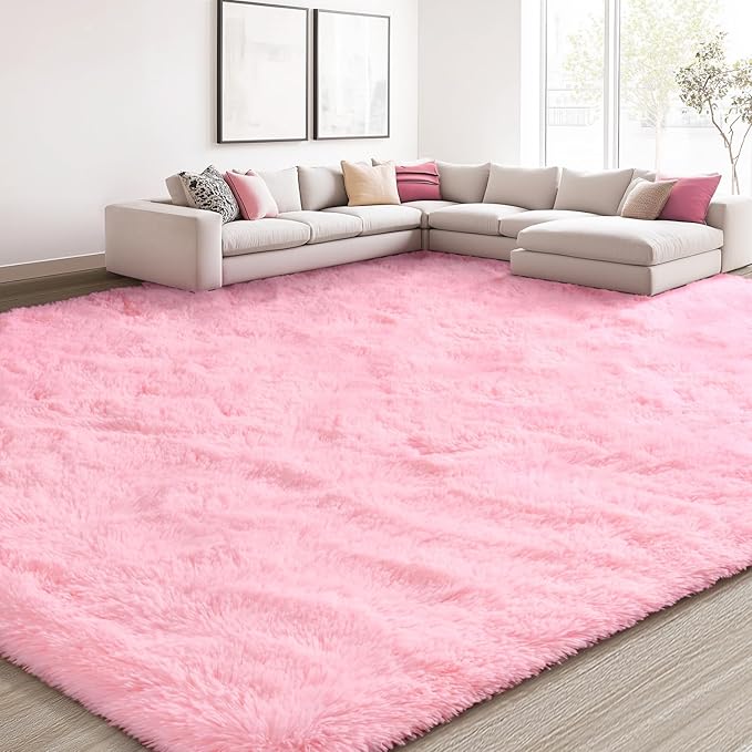 EVOIONOS 6x9 Washable Large Area Rug for Living Room, Fluffy Shag Rug for Bedroom, Ultra Soft Plush Non Slip Carpet for Indoor Floor Bedside Nursery Kids Girls Room Dorm, Home Decor Aesthetic, Pink