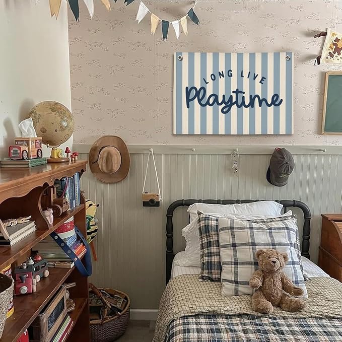 Playroom Wall Decor, Kids Toddler Boy Playroom Decor Hanging Linen Banner,Play Room Wall Decor for Kids Boys Nursery, 20x30 Inch