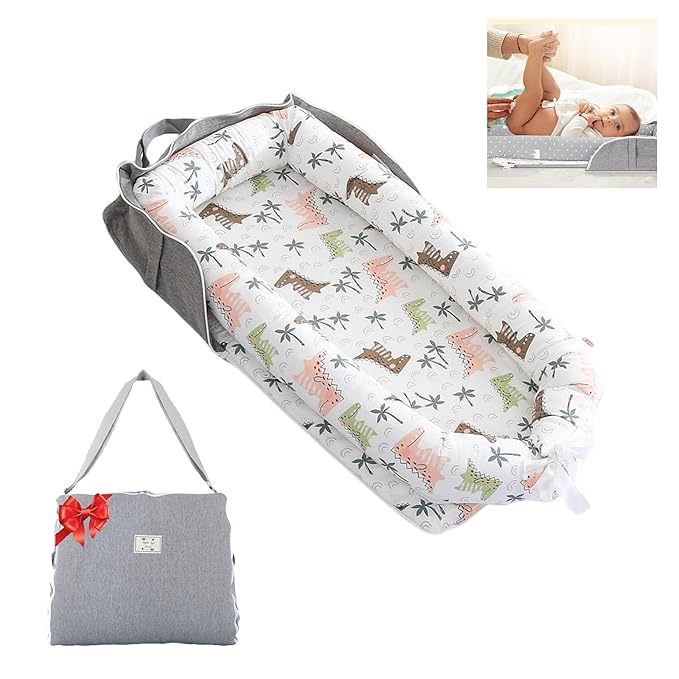 Baby Lounger for Newborn Portable Bag,Baby Lounger Play Mat Awake-Time,Newborn Babies Essentials Gifts 0-24 Months Home Travel(Crocodile Jungle)
