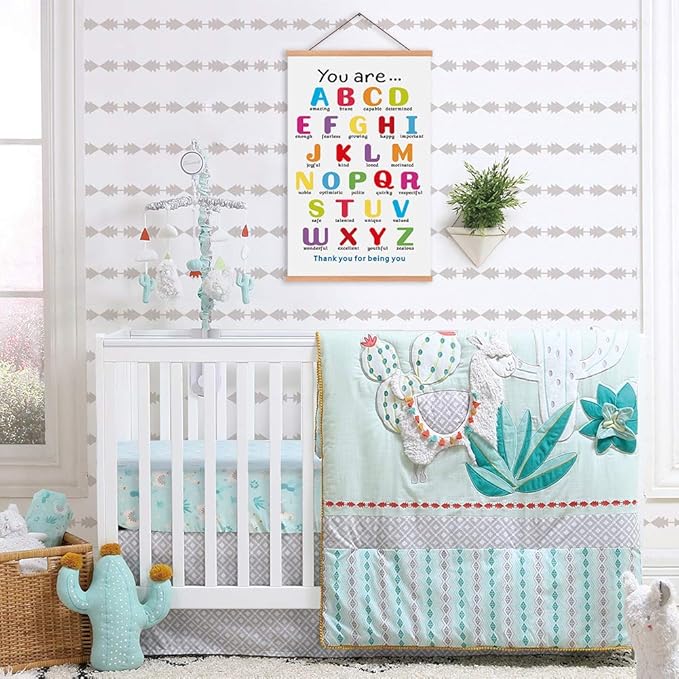 KAIRNE Colorful ABC Alphabet Art Print With Wood Magnetic Poster Hanger Frame , 28X45CM You Are Amazing Positive Affirmation Words Canvas Wall Art For Home School Classroom Room Decor