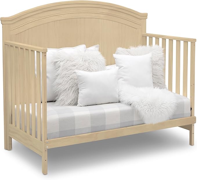 Delta Children Simmons Kids SlumberTime Emma 4-in-1 Convertible Baby Crib N More - Greenguard Gold Certified, Natural Sandstone