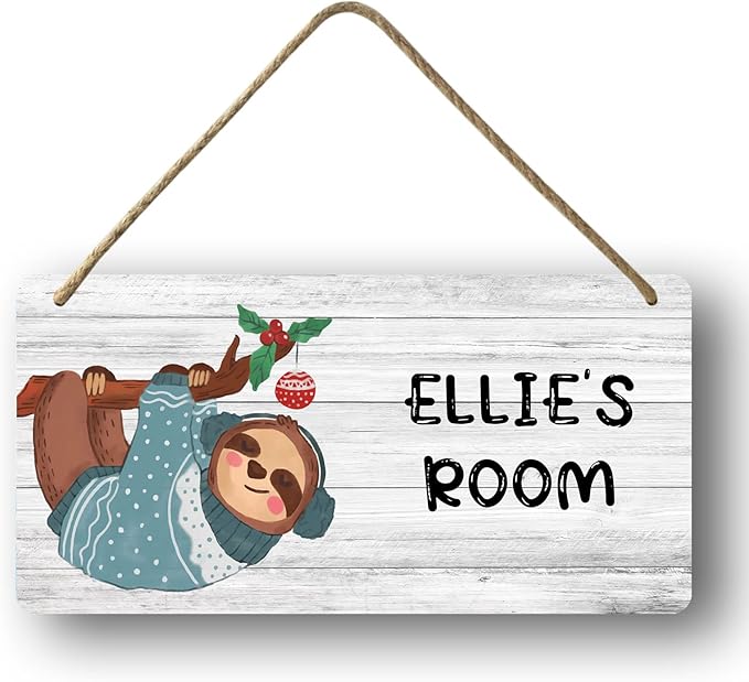 Personalized Sloth Wall Decor, Custom Name Sign, Hanging Wood Door Sign for Teen Girl Kids Bedroom Living Room 10 x 5 inch