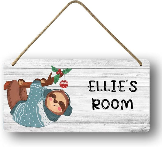 Personalized Sloth Wall Decor, Custom Name Sign, Hanging Wood Door Sign for Teen Girl Kids Bedroom Living Room 10 x 5 inch