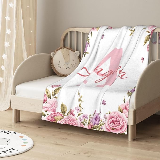 Ships from The US, Personalized Baby Blankets for Girls, Custom Baby Blanket for Kids Soft Flanne Blankets in Easter Personalized Baby Gifts for Infant Newborn Shower (Rose Pink)