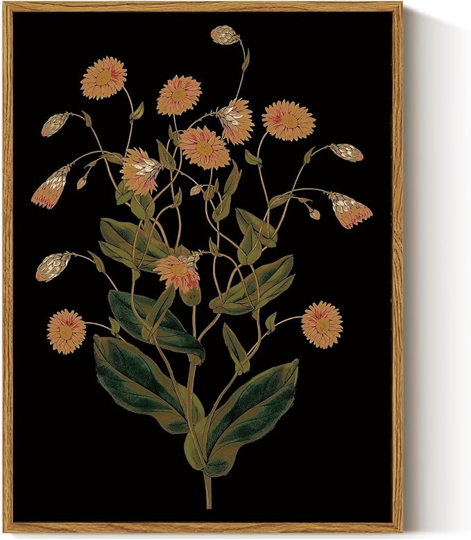 ARPEOTCY Vintage Framed Canvas Wall Art, 12x16inch, Farmhouse Dark Floral Wall Decor, Moody Art Prints Home Decorations, Wildflower Botanical Paintings for Living Room Bedroom Office Decor