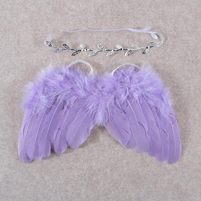 Qiansail Newborn Baby Fairy Angel Wings Princess Feather Wing Costume with White Headband Photography Props Shoot Outfits for Birthday (Light Purple)