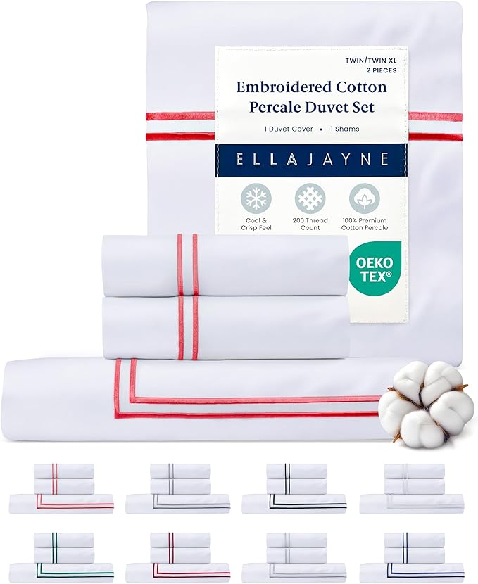 Ella Jayne Twin Duvet Cover (2 Pieces), 100% Cotton Percale, Twin/Twin XL, Soft, Breathable & Lightweight Including Duvet Cover Twin (1 Piece) 68" x 90" Inches with 1 Pillow Shams (Pink Design)